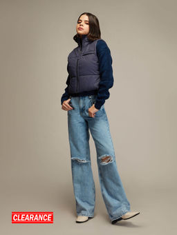 Twenty Dresses by Nykaa Fashion - Dark Blue Cropped Puffer Jacket