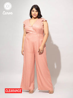 Twenty Dresses by Nykaa Fashion - Curve Coral Polka Dot V Neck Jumpsuit