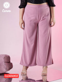 Twenty Dresses by Nykaa Fashion - Curve Light Pink Side Slit Shimmer Flared Pants