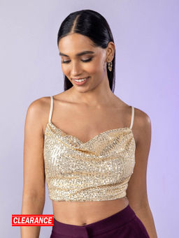 Twenty Dresses by Nykaa Fashion - Gold Sequin Cowl Neck Crop Top