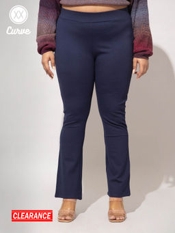 Twenty Dresses by Nykaa Fashion - Curve Navy Blue Solid Basics Flared Jeggings