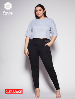 Twenty Dresses by Nykaa Fashion - Curve Grey Solid Round Neck Loose Basics Crop T-shirt