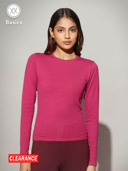 Twenty Dresses by Nykaa Fashion - Basics Magenta Full Sleeves Round Neck T-shirt
