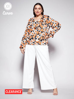 Twenty Dresses by Nykaa Fashion - Curve Black And Rust Floral Printed Ruffled Work Top