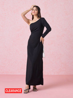 Twenty Dresses by Nykaa Fashion - Black Cut Out One Shoulder Gown