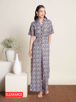 Twenty Dresses by Nykaa Fashion - Work Multicolor Floral Printed Collar Wide Leg Jumpsuit