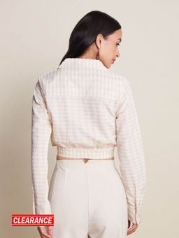 Twenty Dresses by Nykaa Fashion - Work Cream Self Design Resort Collar Crop Tie Up Shirt