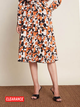 Twenty Dresses by Nykaa Fashion - Work Black And Rust Floral A Line Pleated Skirt