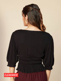 Twenty Dresses by Nykaa Fashion - Black Solid Square Neck Peplum Top