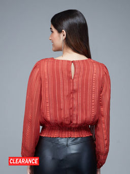 Twenty Dresses by Nykaa Fashion - Rust Striped Bishop Sleeves Crop Top