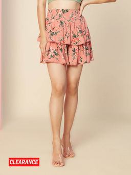 Twenty Dresses by Nykaa Fashion - Pink Floral Printed Layered Short Skirt