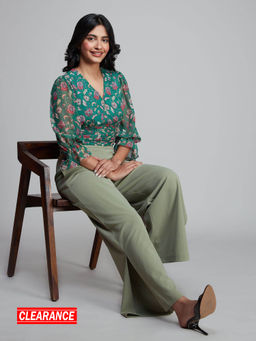 Twenty Dresses by Nykaa Fashion - Green Floral V Neck Short Top