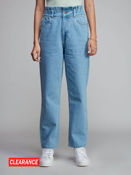 Twenty Dresses by Nykaa Fashion - Madonna Light Blue High Rise Paper Bag Waist Denim Jeans