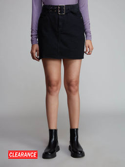 Twenty Dresses by Nykaa Fashion - Black a Line Short Denim Skirt (Set of 2)