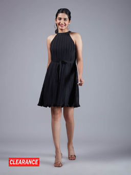 Twenty Dresses by Nykaa Fashion - Black Solid High Neck Tie Up Short Dress (Set of 2)