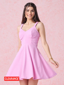 Twenty Dresses by Nykaa Fashion - Baby Pink Solid Ruched Strappy Short Dress