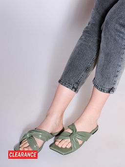 Twenty Dresses by Nykaa Fashion - Green Square Toe Interwined Slider Flats