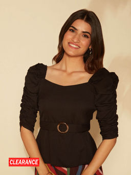 Twenty Dresses by Nykaa Fashion - Black Puff Sleeves Solid Top