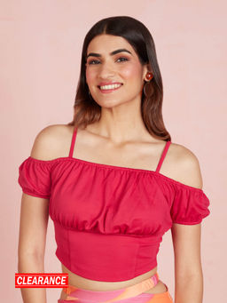 Twenty Dresses by Nykaa Fashion - Hot Pink Off Shoulder Crop Top