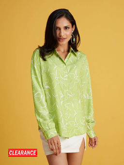 Twenty Dresses by Nykaa Fashion - Lime Green And White Floral Print Satin Shirt