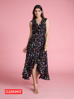 Twenty Dresses by Nykaa Fashion - Multicolor Printed V Neck Asymmetric Midi Dress