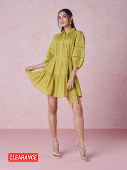Twenty Dresses by Nykaa Fashion - Lime Green Tiered Shirt Dress (Set of 2)