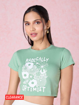 Twenty Dresses by Nykaa Fashion - Light Green Graphic Print Cropped T-Shirt