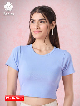 Twenty Dresses by Nykaa Fashion - Basics Blue Round Neck High Low Crop T-Shirt