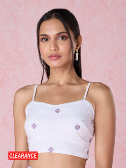 Twenty Dresses by Nykaa Fashion - White Floral Embroidered Sweetheart Neck Crop Top