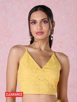 Twenty Dresses by Nykaa Fashion - Lemon Yellow Schiffli Crop Top