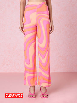 Twenty Dresses by Nykaa Fashion - Pink and Orange Wave Print Cut Out Pant