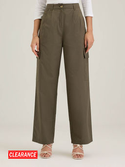 Twenty Dresses by Nykaa Fashion - Work Olive Green Solid Straight Leg Pants