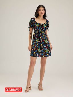 Twenty Dresses by Nykaa Fashion - Black Round Neck Puff Sleeves Short Dress