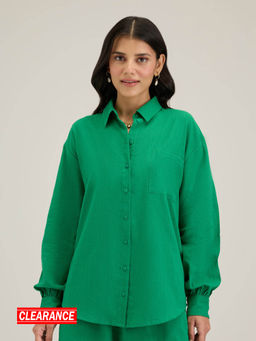 Twenty Dresses by Nykaa Fashion - Green Solid Full Sleeves Oversized Shirt