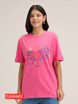Twenty Dresses by Nykaa Fashion - Basics Hot Pink Abstract Printed Pride Tshirt
