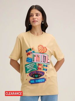 Twenty Dresses by Nykaa Fashion - Basics Beige Graphic Abstract Printed Pride Tshirt