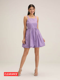 Twenty Dresses by Nykaa Fashion - Lavender Solid Strappy Gathered Mini Dress