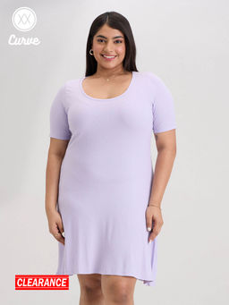 Twenty Dresses by Nykaa Fashion - Curve Lilac Solid A Line Short Basics Ribbed Dress