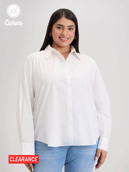 Twenty Dresses by Nykaa Fashion - Curve White Solid Full Sleeves Work Shirt