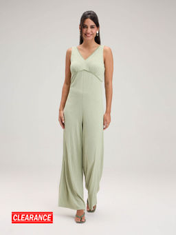 Twenty Dresses by Nykaa Fashion - Mint Green Solid V-Neck Sleeveless Wide Leg Jumpsuit