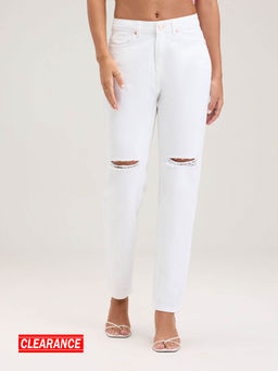 Twenty Dresses by Nykaa Fashion - Marilyn White Ripped Slim Fit Ankle Length Denim