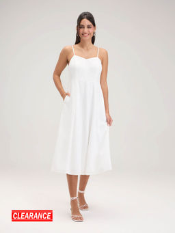 Twenty Dresses by Nykaa Fashion - White Sweetheart Neck Fit and Flare Midi Dress