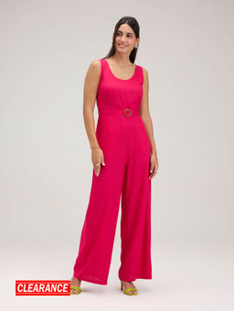 Twenty Dresses by Nykaa Fashion - Pink Solid Round Neck Sleeveless Jumpsuit (Set of 2)