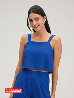 Twenty Dresses by Nykaa Fashion - Cobalt Blue Square Neck Solid Crop Top