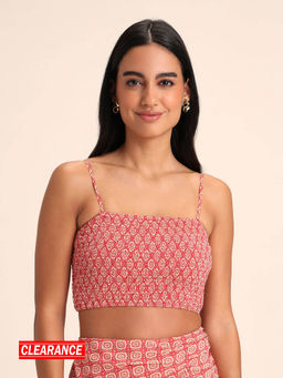 Twenty Dresses by Nykaa Fashion - Red Geometric Smocked Crop Top