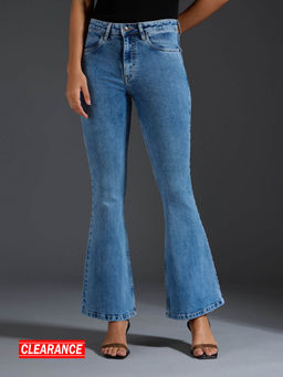 Twenty Dresses by Nykaa Fashion - Britney Mid Blue Bootcut High Waist Denims