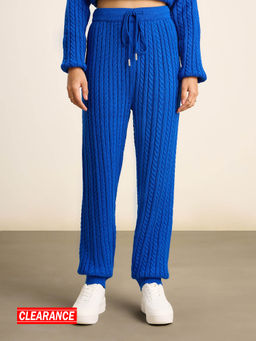 Twenty Dresses by Nykaa Fashion - Cobalt Blue Solid Ankle Length Jogger Sweater Pants