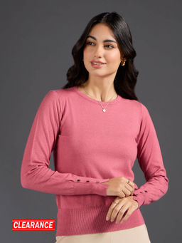 Twenty Dresses by Nykaa Fashion - Coral Solid Buttoned Cuffs Sweater Top