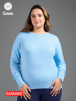Twenty Dresses by Nykaa Fashion - Curve Sky Blue Solid Buttoned Cuffs Sweater Top