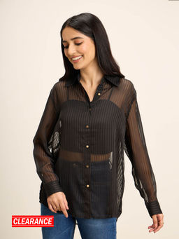 Twenty Dresses by Nykaa Fashion - Black Sheer Full Sleeves Shirt With Inner